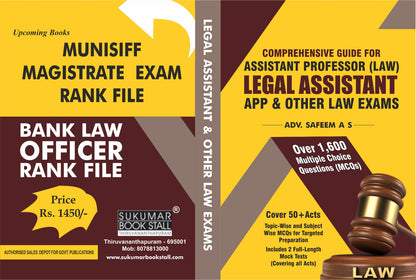 Guide for Legal Assistant , Assistant Professor (Law), Assistant Public Prosecutor & Other Law Exams by Adv. Safeem A S | Free Home Delivery | 2025 Edition | Sukumar Book Stall