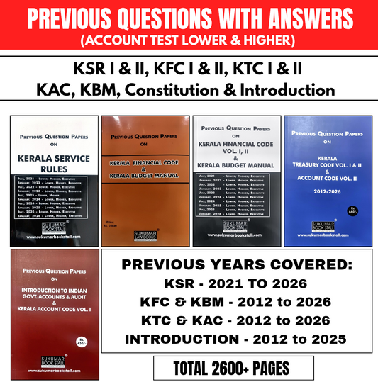 Previous Questions with Answers Combo For Departmental Exam | Higher & Lower | KSR KFC KBM KAC KTC Introduction & Constitution | Service Rules |Treasury Code | Financial Code | Budget Manual | Account Code