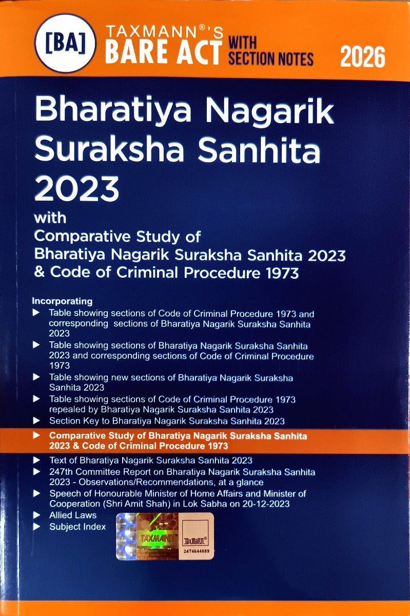 2026 Edition - Taxmann's Bare Act on Bharatiya Nagarik Suraksha Sanhita ( BNSS ) | Contains Section Notes | Free Home Delivery