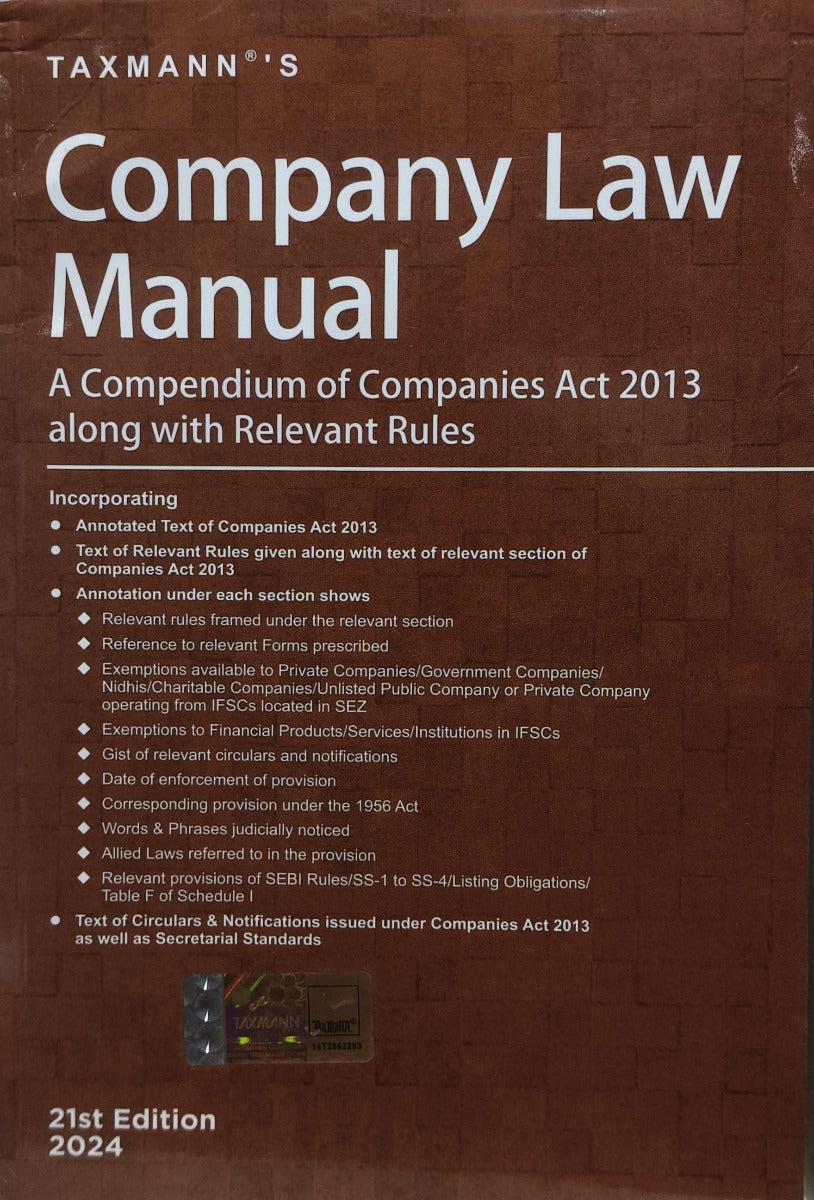 Company Law Manual | 2024 Edition | A Compendium of Companies Act 2013 along with Relevant Rules