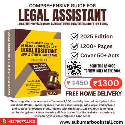 Guide for Legal Assistant , Assistant Professor (Law), Assistant Public Prosecutor & Other Law Exams by Adv. Safeem A S | Free Home Delivery | 2025 Edition | Sukumar Book Stall