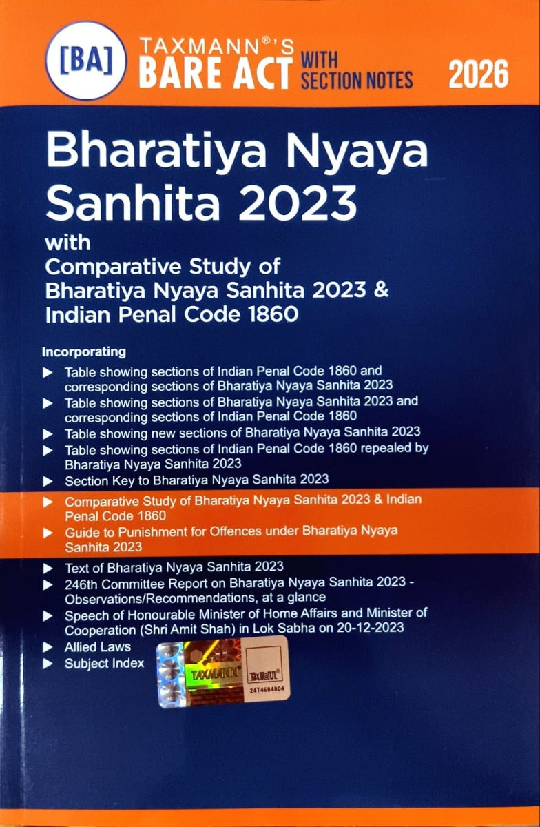 2026 Edition - Taxmann's Bare Act on Bharatiya Nyaya Sanhita ( BNS ) | Contains Section Notes | Free Home Delivery